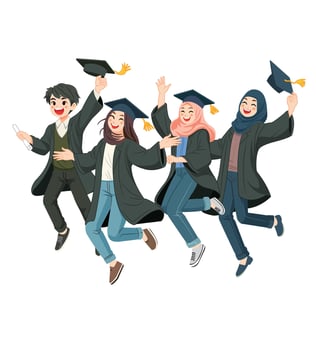 Students jumping for joy celebrating graduation vector