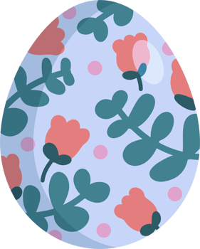 easter egg with flowers and leaves on transparent background with blue and red color png
