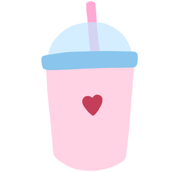 a pink drink cup with a straw and a heart png