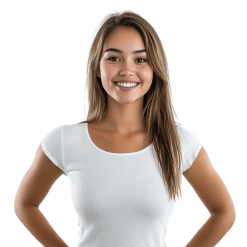 Smiling young woman in a casual white shirt, isolated on transparent background png