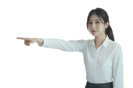 Woman pointing at something isolate on transparent background png