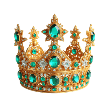 A golden crown with green stone cutout png