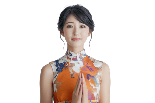 Japanese girl in kimono with her hands clasped in prayer png