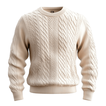 Cozy creamcolored cable knit sweater with a thick texture and a warm appearance png