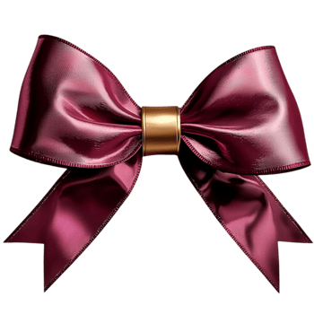deep red satin bow with a glossy surface and a golden centerpiece png
