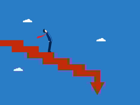 Crisis. Businessman on the Ladder Leading to Recession vector