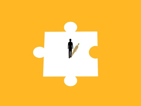 Businessman walks on an incomplete puzzle piece. vector