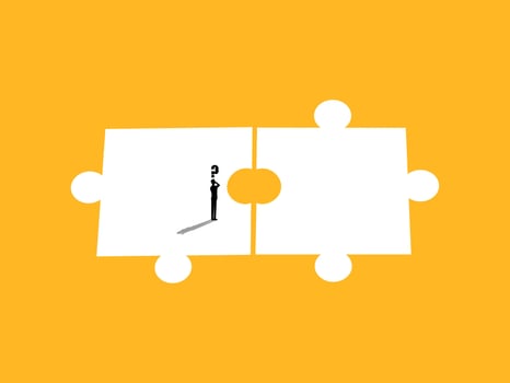Businessman solves the problem of mismatched jigsaw pieces vector