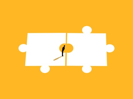 Businessman on mismatched jigsaw pieces. vector