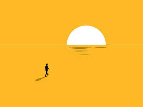 Dream, Businessman Walking Towards Sunrise vector
