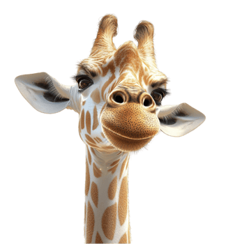 Tall and graceful giraffe with large expressive eyes and spotted fur png