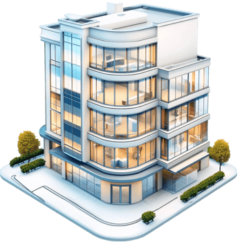 Contemporary multistory glass building with balconies and a architectural design png