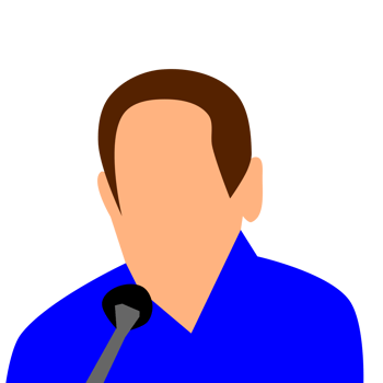 A man with a microphone in front of a blue shirt png