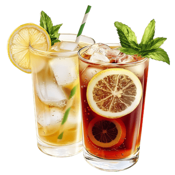Reing summer drinks with citrus slices mint leaves and ice cubes served in tall glasses png