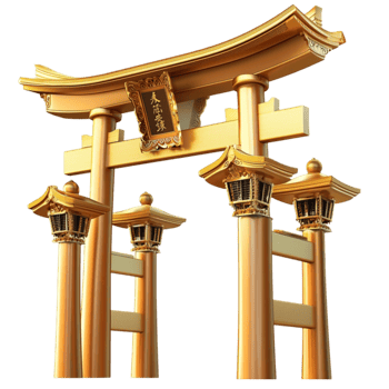 Traditional golden Japanese torii gates standing tall representing cultural heritage and spiritual significance png