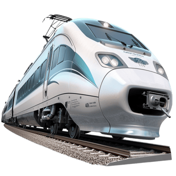 High speed bullet train with a sleek aerodynamic design moving on railway tracks png