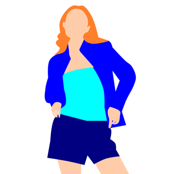 A woman in a blue shirt and shorts png