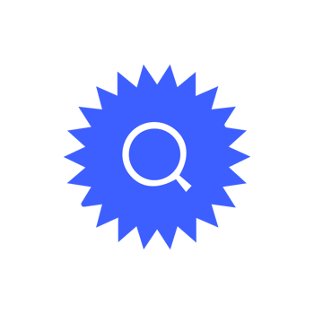 A blue starburst with a magnifying glass in the center flat png