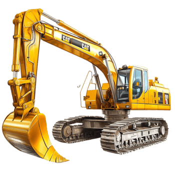 Large yellow excavator with a powerful arm and metal tracks designed for heavyduty construction work png