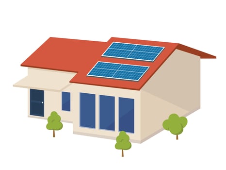 Modern family house with flat roof solar panels, ggreen eco house vector