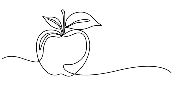 Apple fruit in continious line art drawing style. Minimalist black line sketch on white background illustration vector