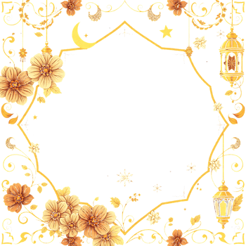 golden frame with flowers and lanterns on transparent background png