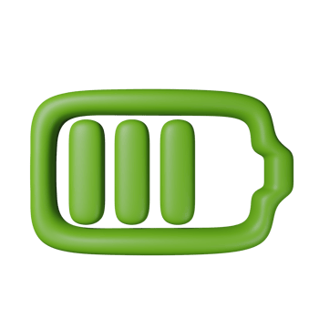 3D green battery icon with energy level bars. png