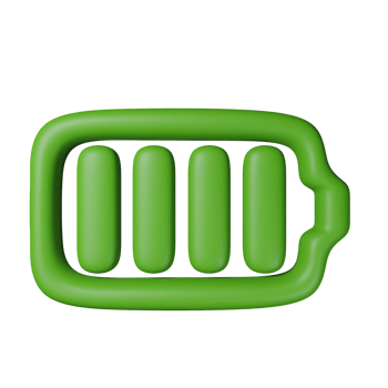 3D green battery icon representing full charge. png