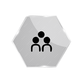 A hexagon button with a group of people on it png