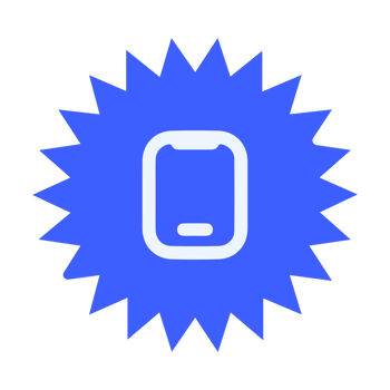 A blue starburst icon with a phone in the center png