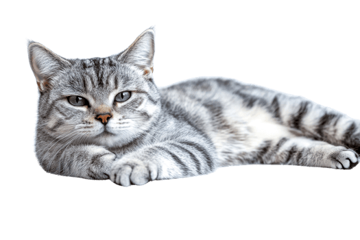 gray tabby cat lying down isolated png