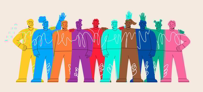 Teamwork, togetherness, friendship concept. Happy man and woman. Colorful illustration vector
