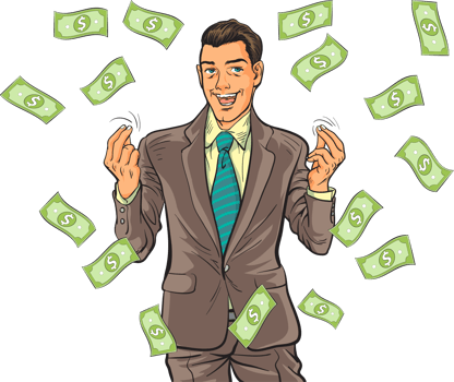Comic-style boss celebrating a huge business achievement. png