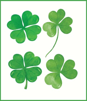set of St Patricks Day four Leaf Clover Whimsical watercolor Hand Painted vector