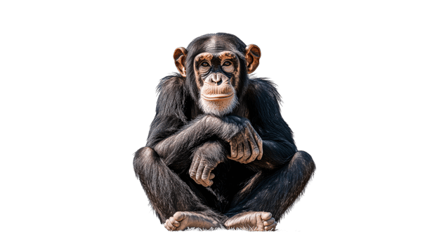 Chimpanzee sitting calmly in a bright setting png