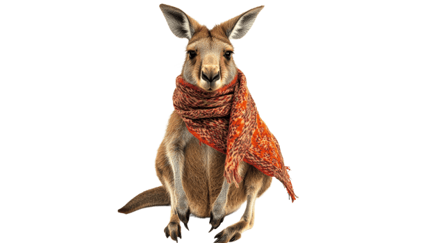 Kangaroo wearing a scarf in a playful pose png