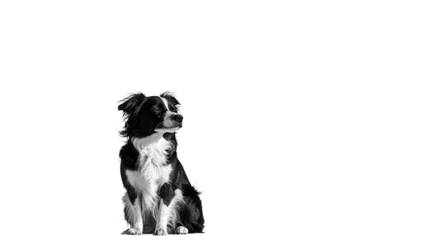 Black and white dog sitting in calm repose png