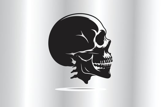 silhouette of skull in side view in black and white vector