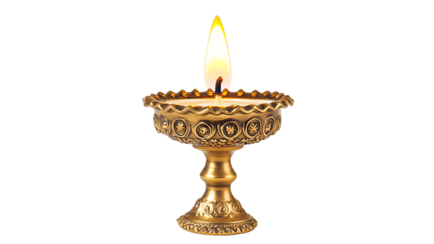 Candle illuminates a decorative oil lamp png