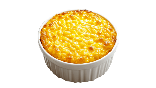 Delicious baked corn pudding served in a ramekin png