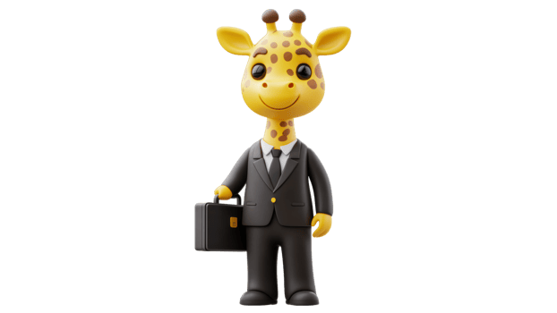 Giraffe figure in business suit with briefcase png