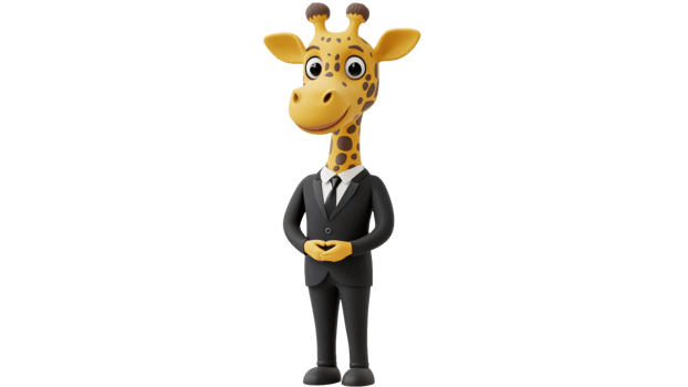Giraffe character in a suit standing confidently png