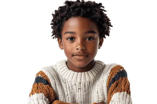 Confident boy in cozy sweater png