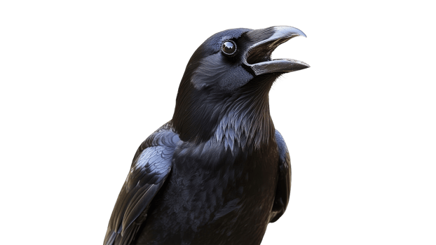 Black raven perched and calling in daylight png
