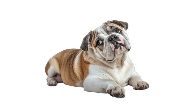 Bulldog relaxing in a cozy indoor setting png