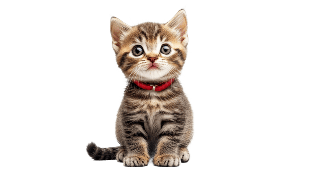 Cute kitten with big eyes and a red collar png
