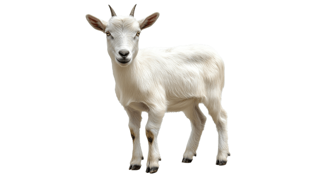 Cute white goat standing in a bright setting png