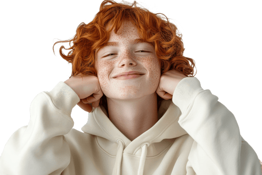 Freckled youth finds joy indoors png