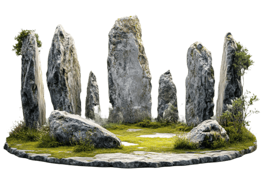 Ancient stone circle with lush greenery around png