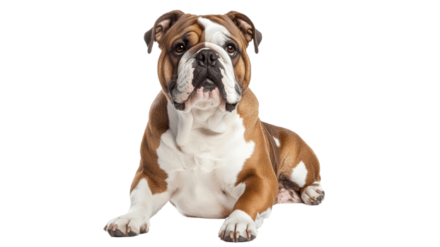 Bulldog relaxing on a white background in studio png